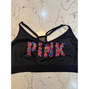 PINK by Victoria’s Secret Floral Logo Sports Bra | Black | XXL